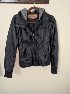 Miss Posh Black Faux Leather Hooded Bomber Jacket